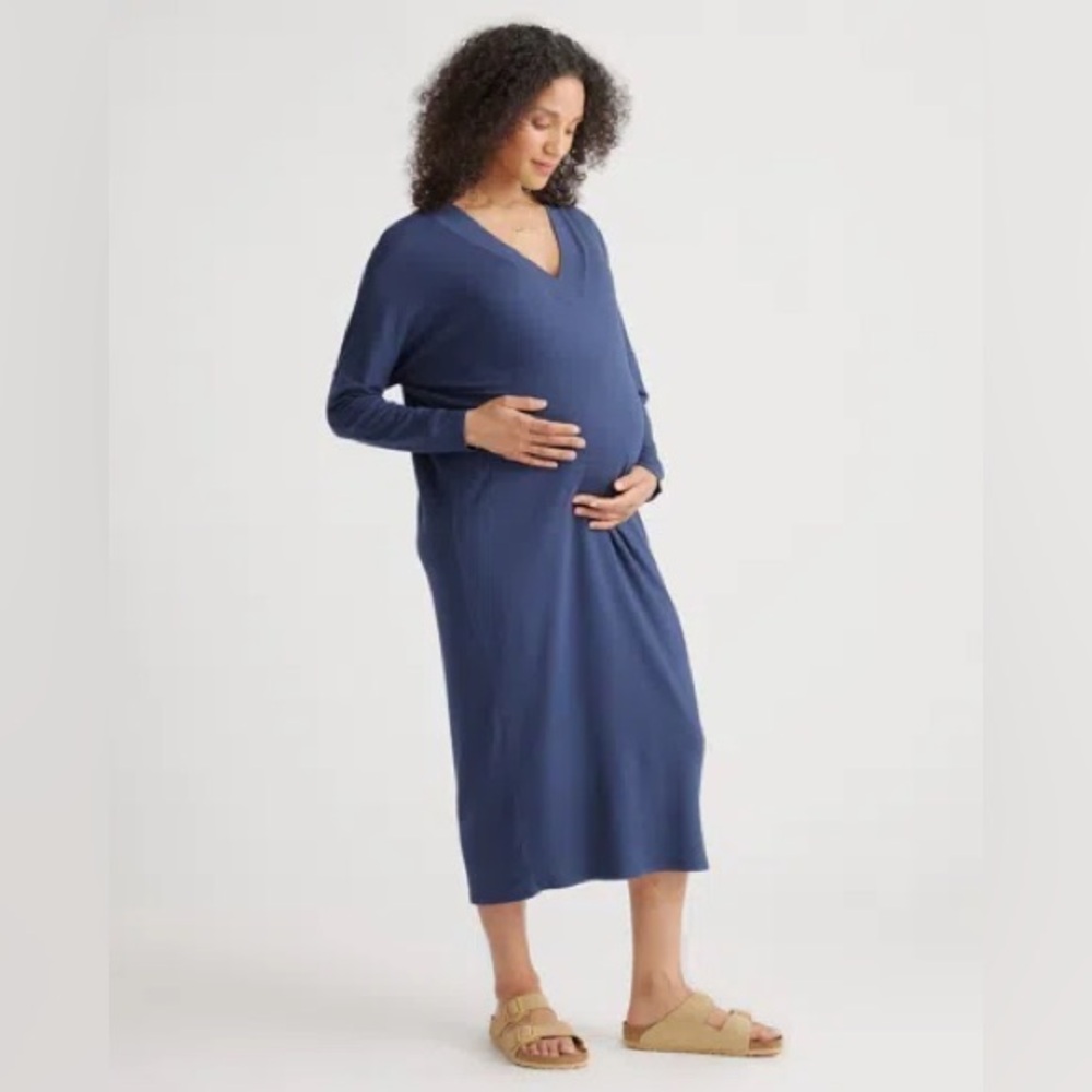 Quince French Terry Modal Maternity & Nursing Lounge Dress Navy Size Small